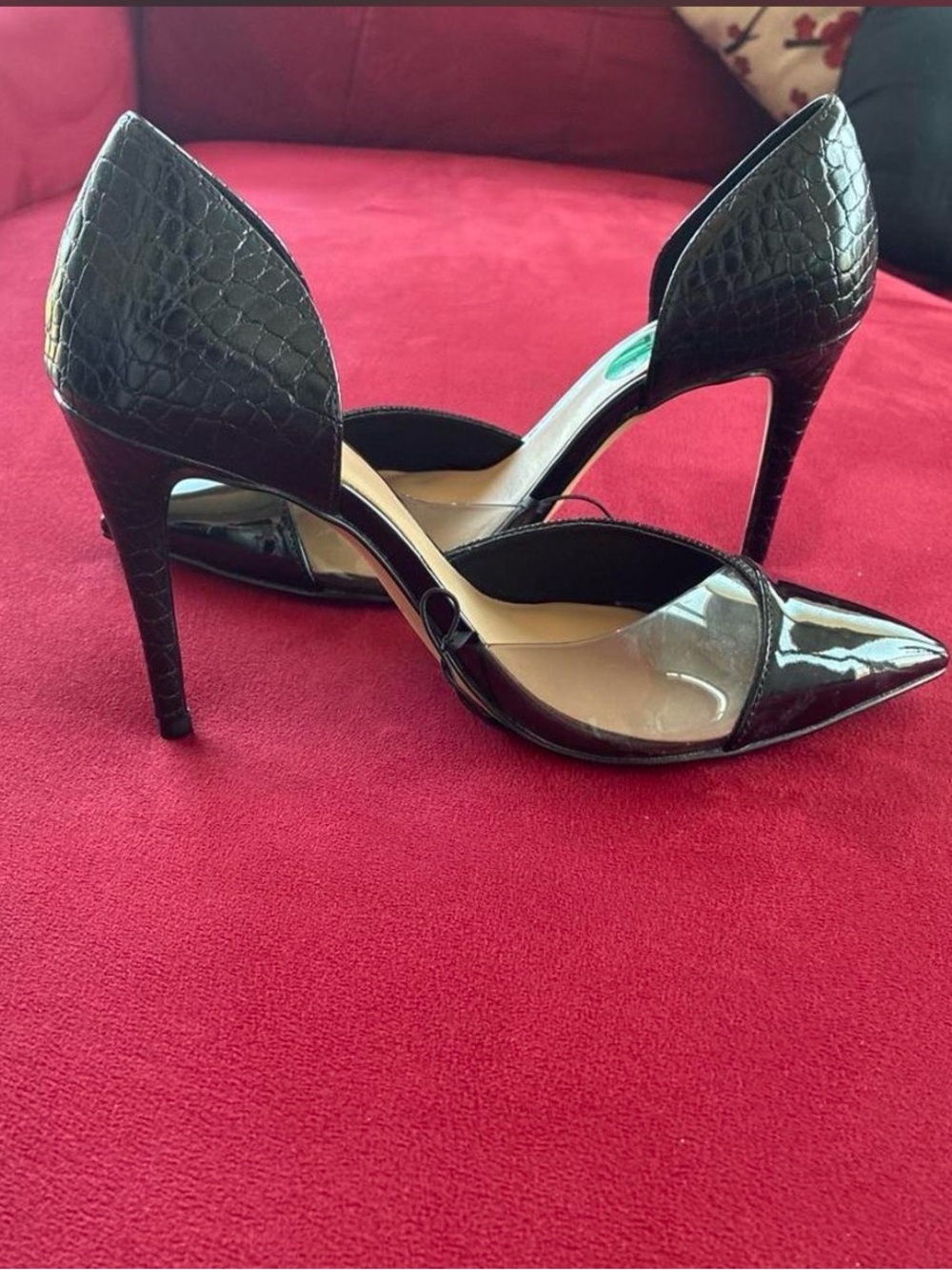 Aldo Black Croc-Embossed Stiletto Heels with Clear Panels